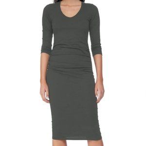 Michael Stars Ruched Midi Dress Olive Moss PETITE